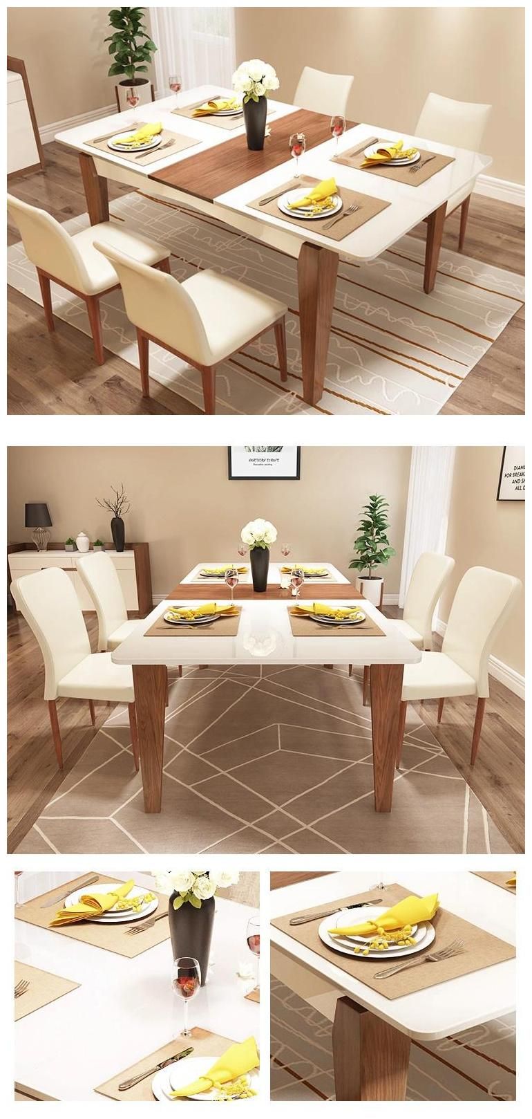Italian Simple Nordic Rectangle Round Corner Small Family Dining Room Furniture Sets