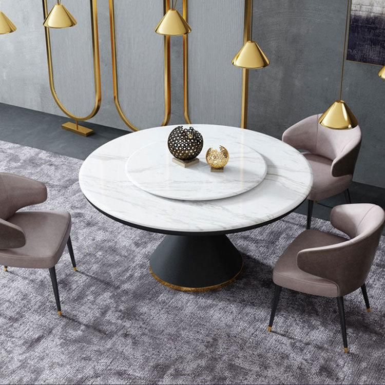 Hotel Simple Design Banquet Double Marble Top Metal Round Dining Table
