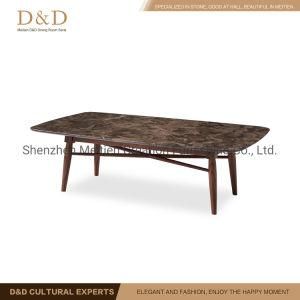 New Design Marble Low Table with Wooden Leg for Home Furniture