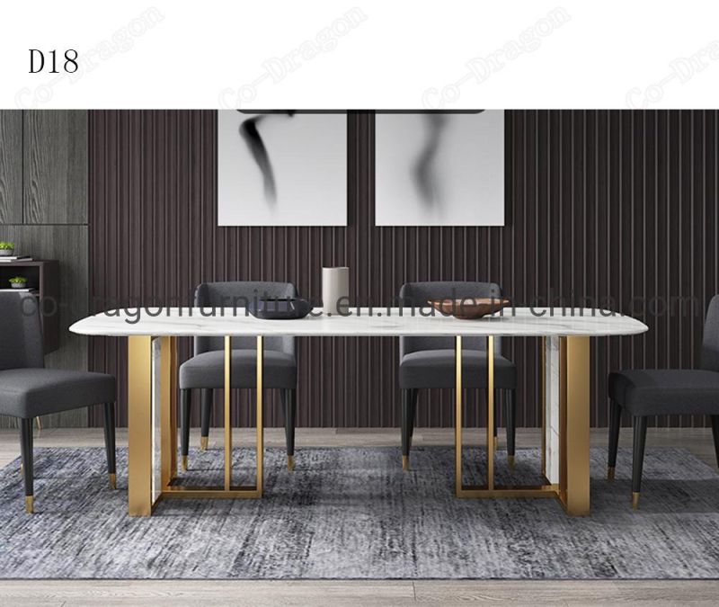 Italian White Marble Top Stainless Steel Legs Luxury Dining Table