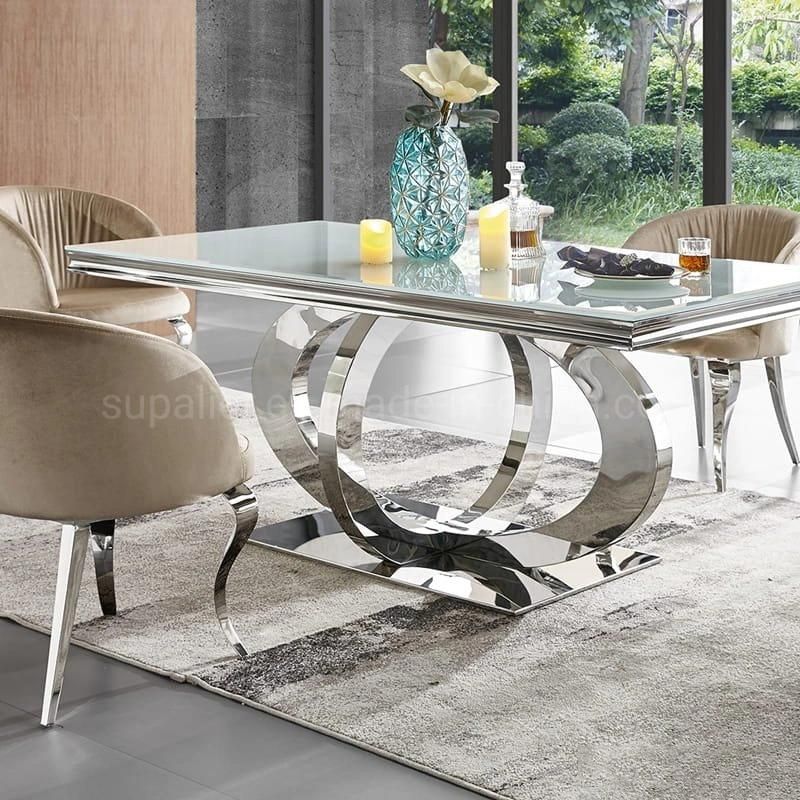 Modern Style House Furniture Mirrored Tempered Glass Dining Table