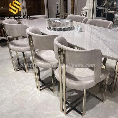 Grey Velvet Metal Frame Dining Chairs with Backrest for Home