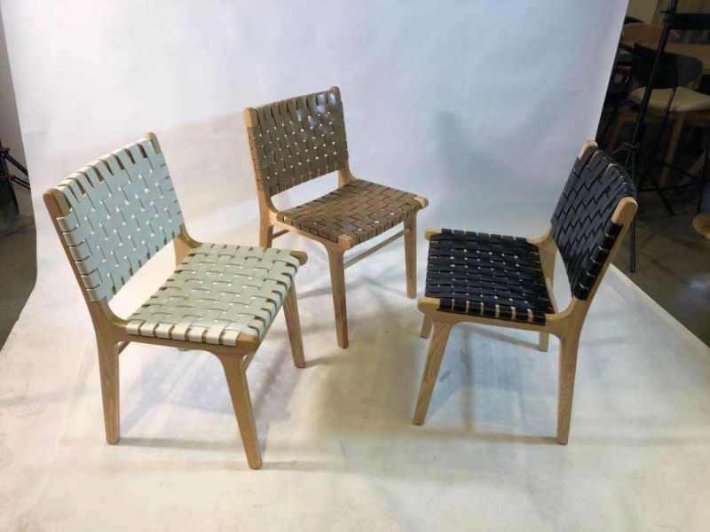 Commercial Grade Restaurant Furniture Leather Woven Solid Wood Frame Dining Chair