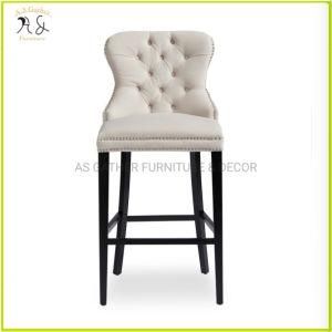 European Style Turfed Fabric Wooden Legs High Bar Chair Restaurant Dining Bar Stool