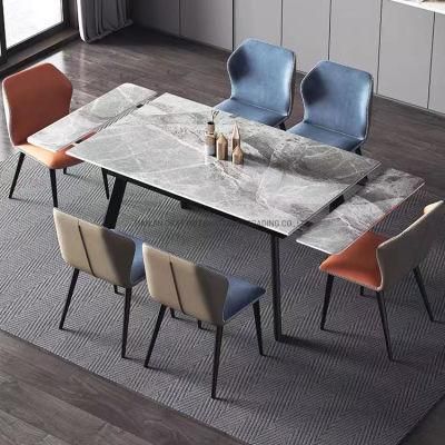 Italian Modern Folding Extendable Furniture Dining Table Sets Luxury 6 Chairs Sintered Stone Ceramic Marble Dining Table