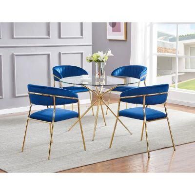High Quality Furniture Modern Tempered Glass Round Dining Table with Metal Base