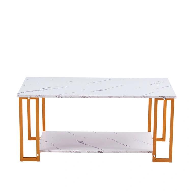 Hot Selling Fashion Style Rectangular Artificial Marble Top and Metal Stainless Steel Pedestal Dining Table Set