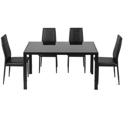 Black Glass Home Kitchen Furniture Leather Chairs Kitchen Furniture Dining Room Table Set