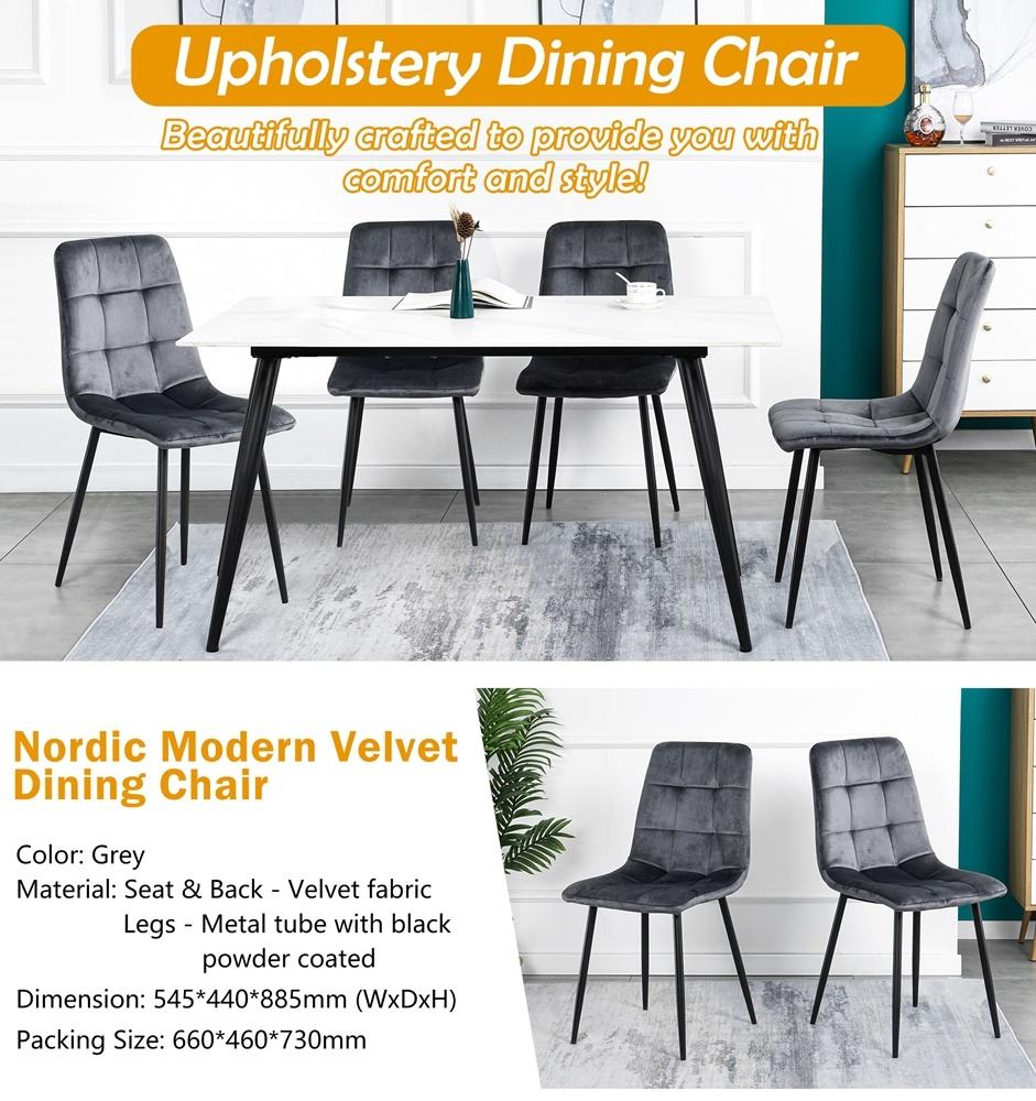 Modern Custom Living Room Grey Velvet Comfortable Dining Chair