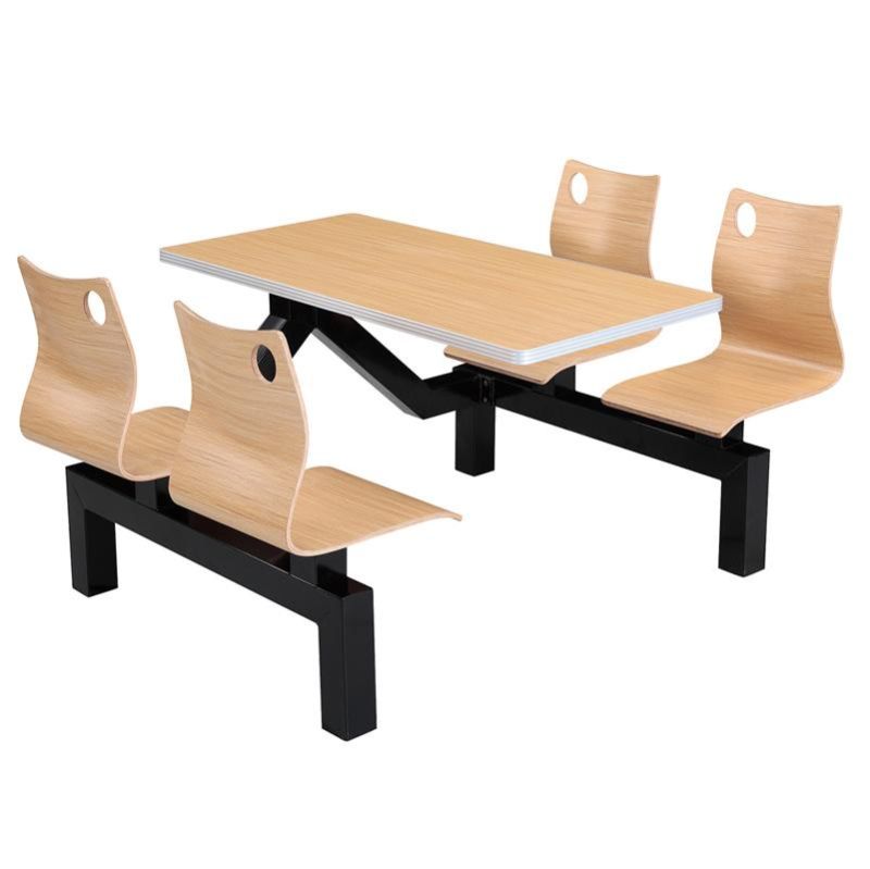 Cheap Staff Modern Wooden Steel School Dining Office Canteen Bench Siseating Furniture Table with Fixed Chairs for School/Restaurant/Hotel/Office