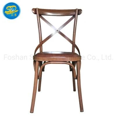 Cheap Price Stackable Metal Furniture Wood Grain Cross Back Dining Furniture