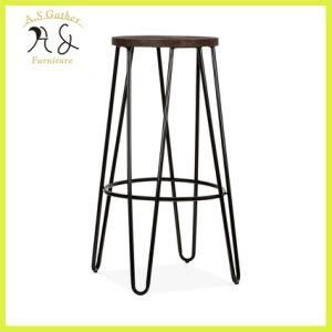 Industrial Style Modern Round Wood Counter Stool with Wire Base
