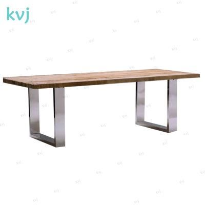 Kvj-7236 Modern Industrial Stainless Base Reclaimed Wood Dining Table