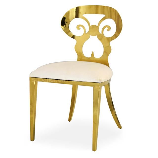 Unique Wedding Design Dining Restaurant Chair with Metal Back Decoration
