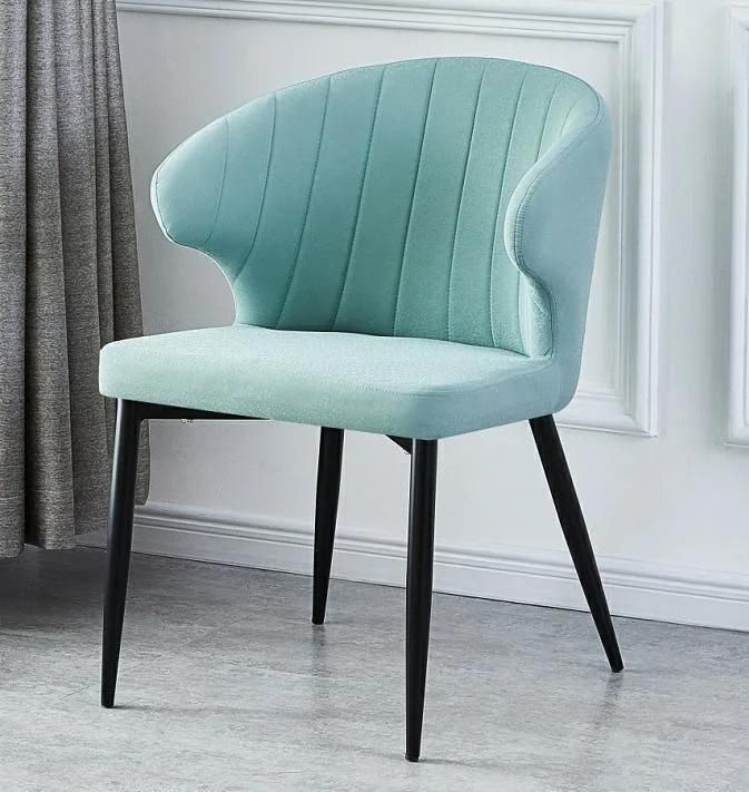 Factory Directly Hot Sale in European Velvet Modern Dining Chair with Armrest Metal Legs