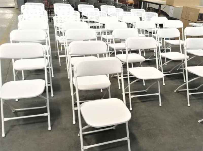 Europe Standard 30 Yearrs Factory White Plastic Steel Metal Folding Camping Dining Beach Wedding Events Dining Chairs