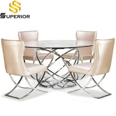 Silver Chrome Legs Glass Top Dining Tables for Dining Room