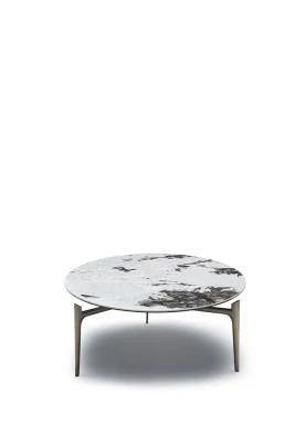 Marble Slate Coffee Table Simple Stainless Steel Titanium Round Tea Table Combination for Living Room