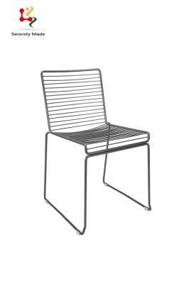 Modern Outdoor Event Furniture Stackable Black Metal Frame Square Dining Chairs