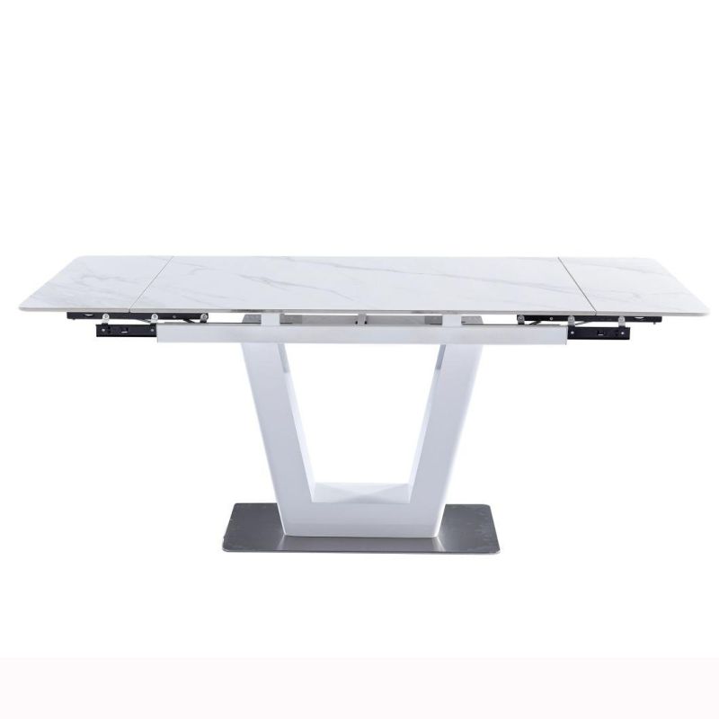Modern Italia Marble Ceramic Dining Table with Two Side Top Extension