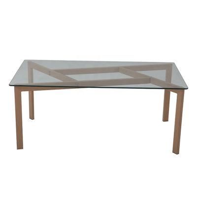 Modern Tempered Glass Face Metal Leg Dining Table