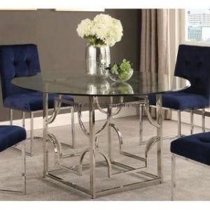 Tempered Glass Top Stainless Steel Dining Table