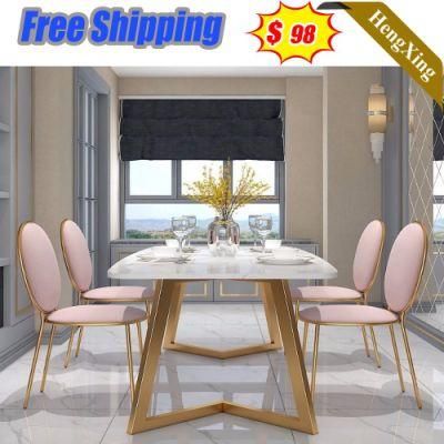 Unique Home Restaurant Dining Room Furniture Set with Metal Leg Wooden 6 Seaters Chairs Marble Dining Table (UL-21D042)