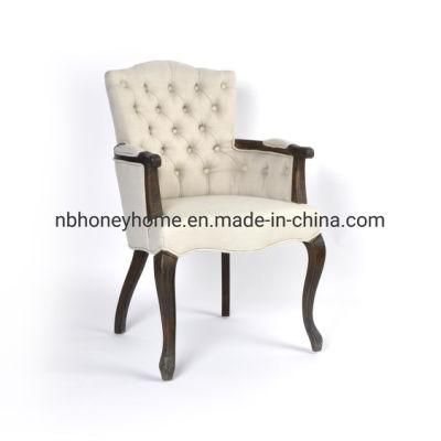 Home Furniture Hotel Restaurant Oak Frame Button Nail Dining Arm Chair