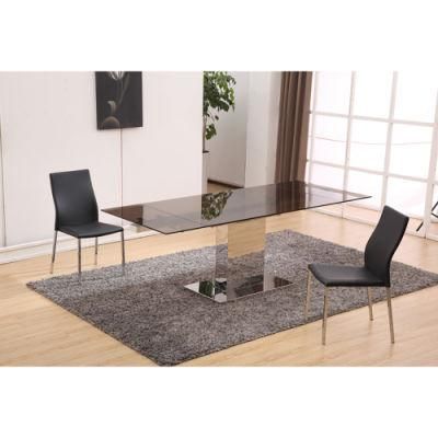 Factory Modern Extension Clear Glass Stainless Steel Table Dining Room Furniture