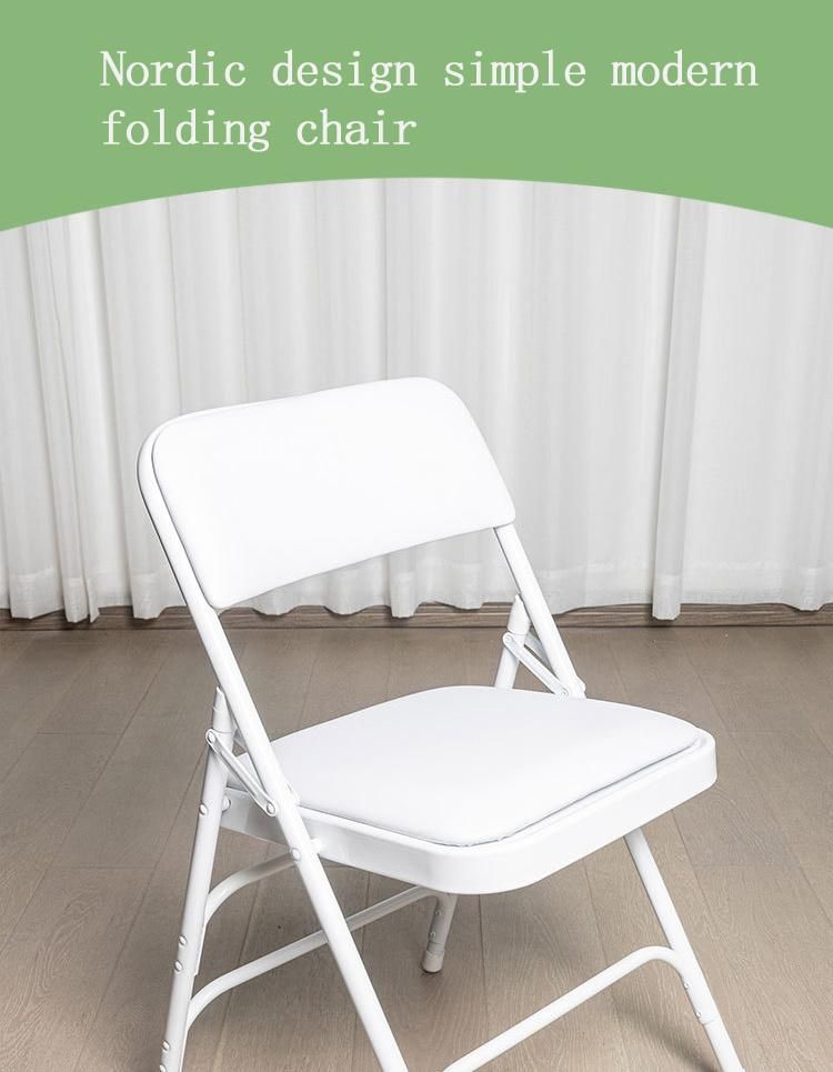 Nordic Outdoor Furniture Folding Chair Upholstered Back PU Design Metal Frame Modern Portable Stool Foldable White