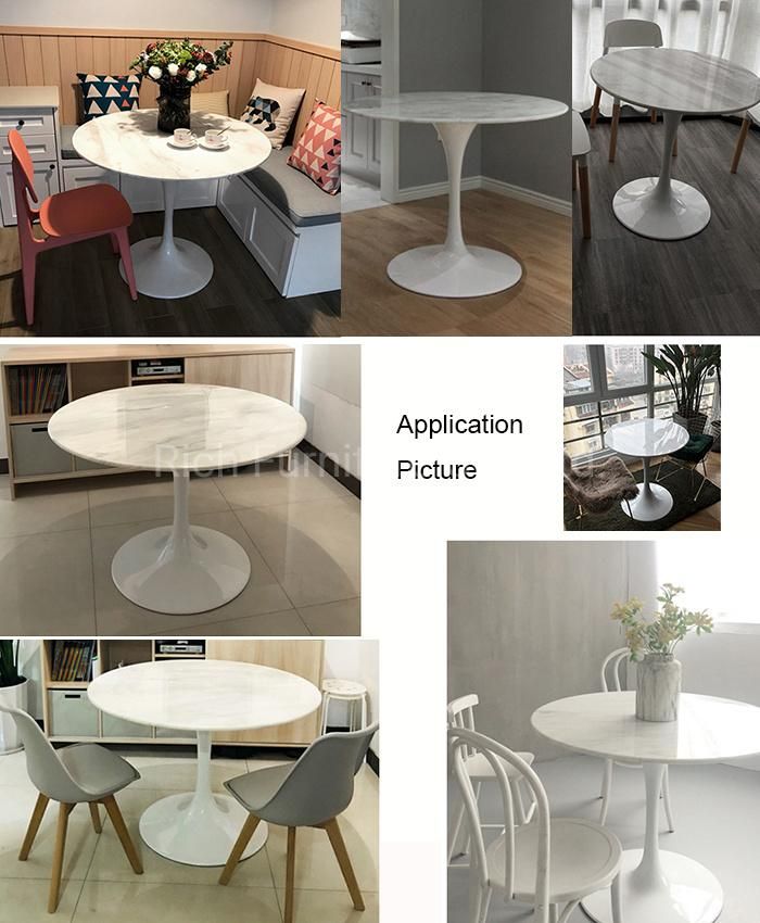 White Fiberglass Marble Round Dining Table