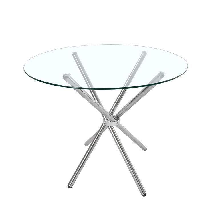 Stainless Steel Transparent Glass Top Dining Table for Kitchen