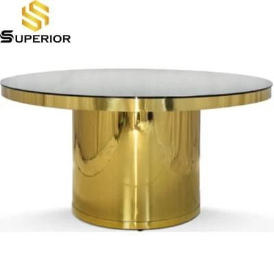 Wholesale Wedding Restaurant Furniture Gold Stainless Steel Frame Dinner Table