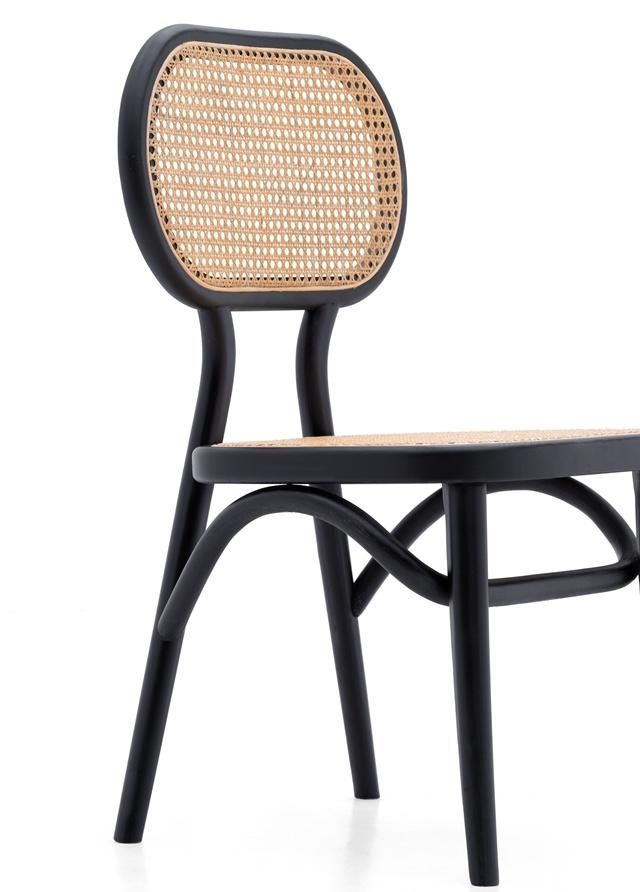 Nordic Style Black Color Oak Wood with Real Rattan Back Restaurant Dining Chair