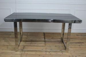 Luxury Stainless Steel with Balck Glass Top Dining Table