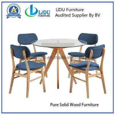 Best Price Glass Transparent Round Coffee Dining Table with Wooden Legs Dining Room Set Pure Solid Wooden