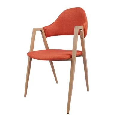 Wholesale Dining Furniture PVC Heat Transfer Wooden Design Chair Orange Fabric Dining Chair
