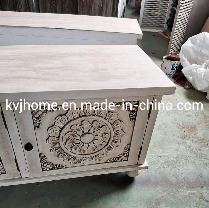 Kvj-9022 Antique Living Room Furniture Carved Solid Wood Storage Cabinet