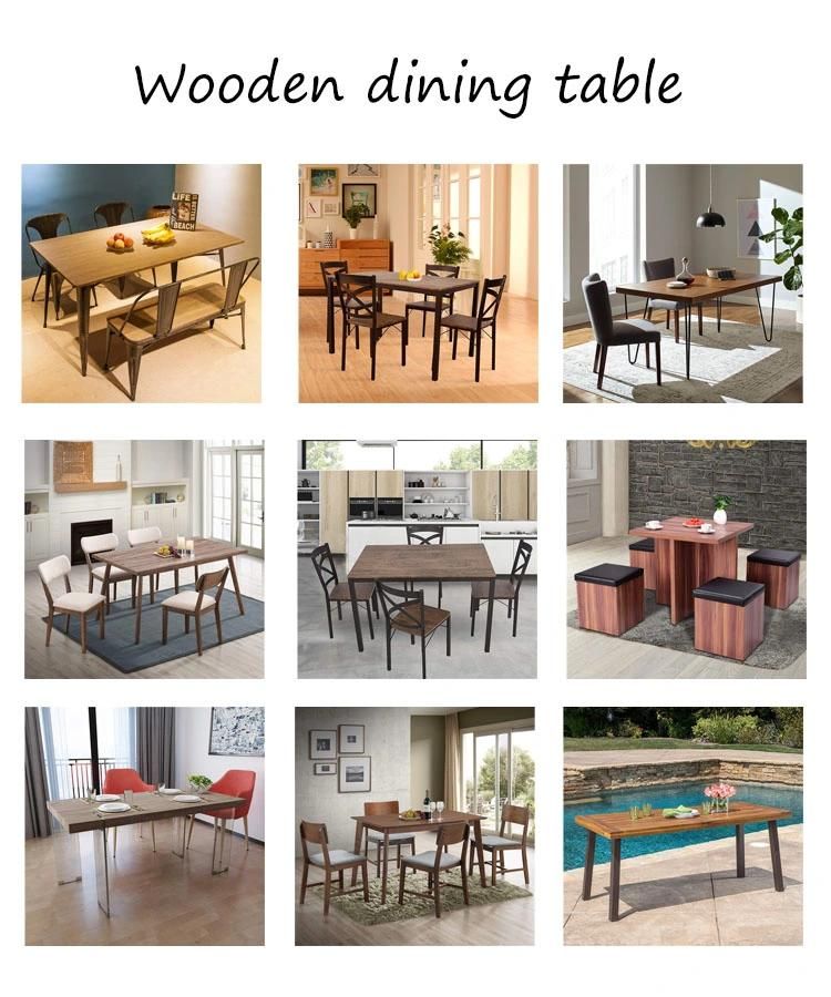 Rectangle Wood Top Metal Frame Dining Furniture Restaurant Table