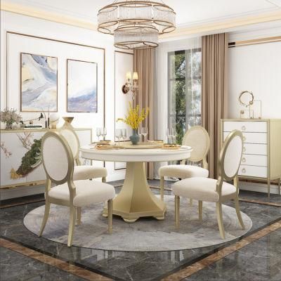 Latest American Luxury Style Dining Furniture Set Gloden Wooden Fabric Dining Chair