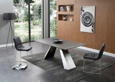 Ceramic Tempered Glass Dining Table with Stainless Steel Leg
