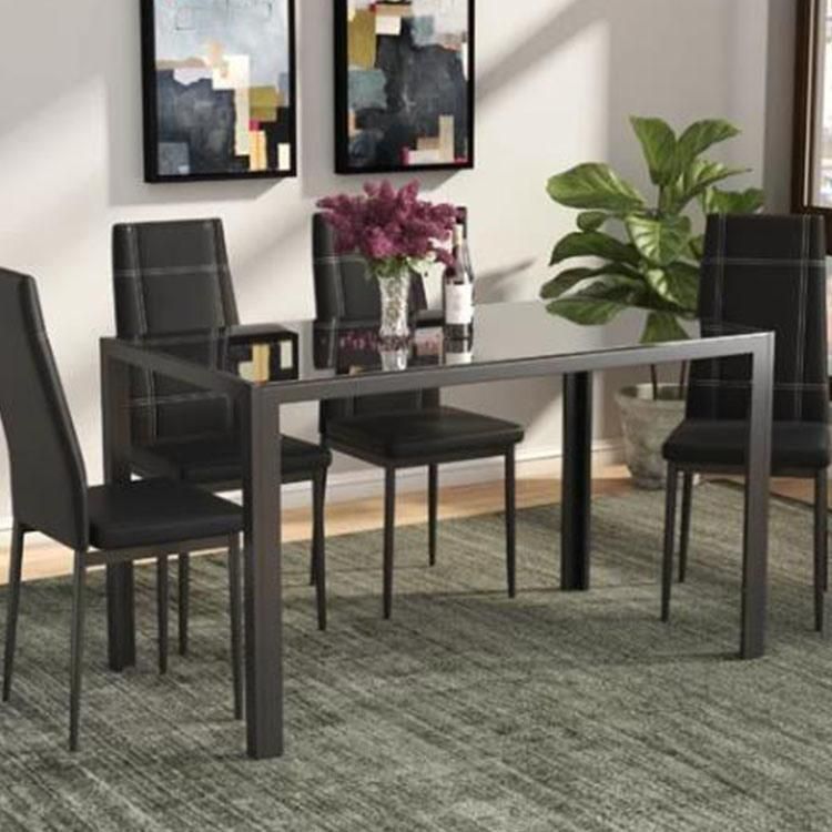 Modern Glass Dining Table with Faux Leather Chair for Home Furniture