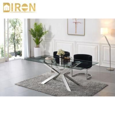 Wholesale Foshan Furniture Stainless Steel Rectangle Tempered Glass Dining Table