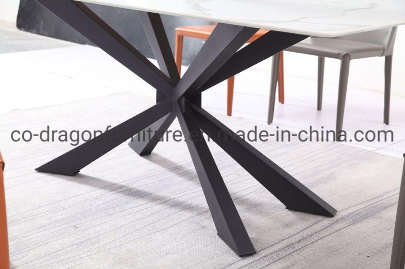 Hot Sale Steel Dining Table Rectangle with Rock Plate Top