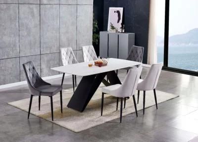 New Rectangular Italian Marble Top Tavolo and Metal Leg Mesa De Marmore Dining Table Set