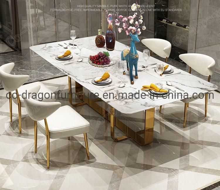 New Design Gold Stainless Steel Dining Table with Marble Top