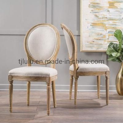 Amazon Hot Sales French Classic Event Antique Chair Restaurant Furniture Solid Wood Rattan Cane Round Back Vintage Upholstered Dining Chair