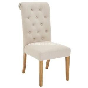 Modern Leather Home Wooden Restaurant White Wash Finish Fabric Tufted Back with Buttons Kd Dining Chair