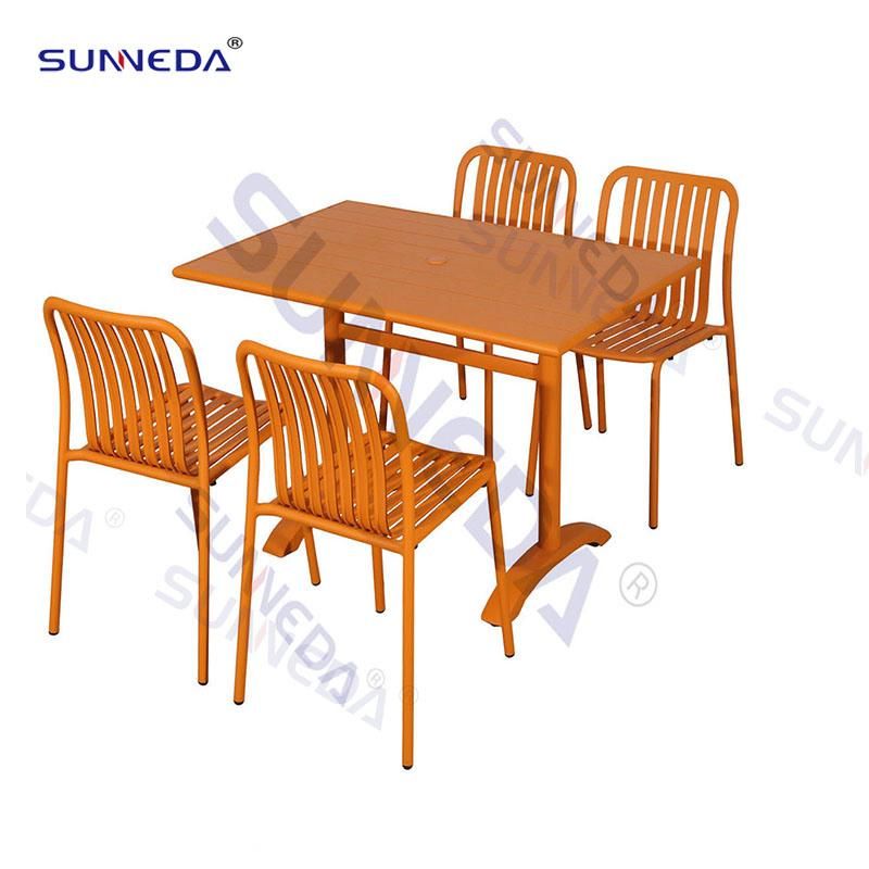 Hotel Garden Outdoor Color Aluminum Alloy Wood Grain Dining Table and Chair Furniture Set