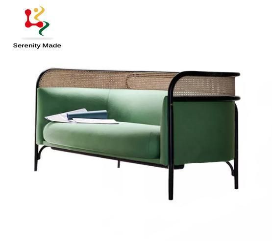 Green Color Upholstered Memory Foam Leather Couch Living Room Restaurant Sofa